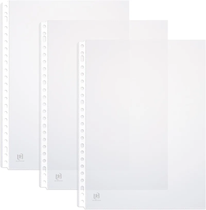 showtas, A4, uit glasheldere PP, 23-gaatsperforatie, 90 micron, doos van 100 stuks by Oxford – product photo