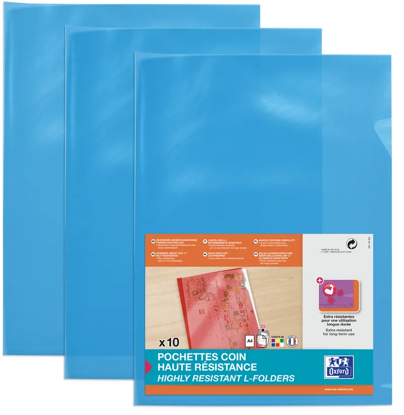 Sichthüllen, transparent, DIN A4, aus PVC, blau von Oxford – Produktfoto