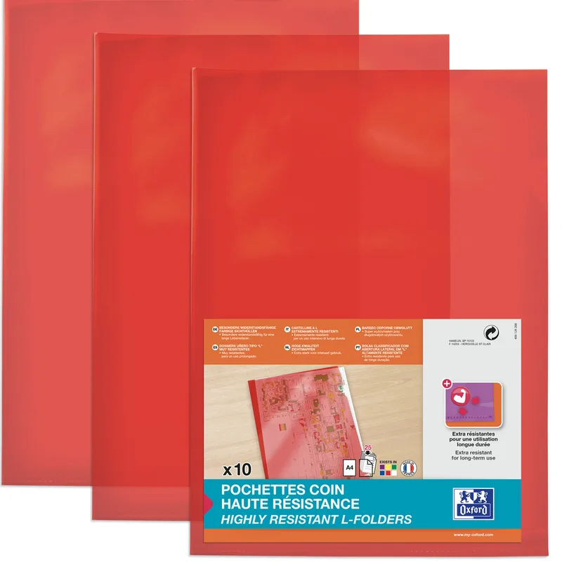 Sichthüllen, transparent, DIN A4, aus PVC, rot von Oxford – Produktfoto