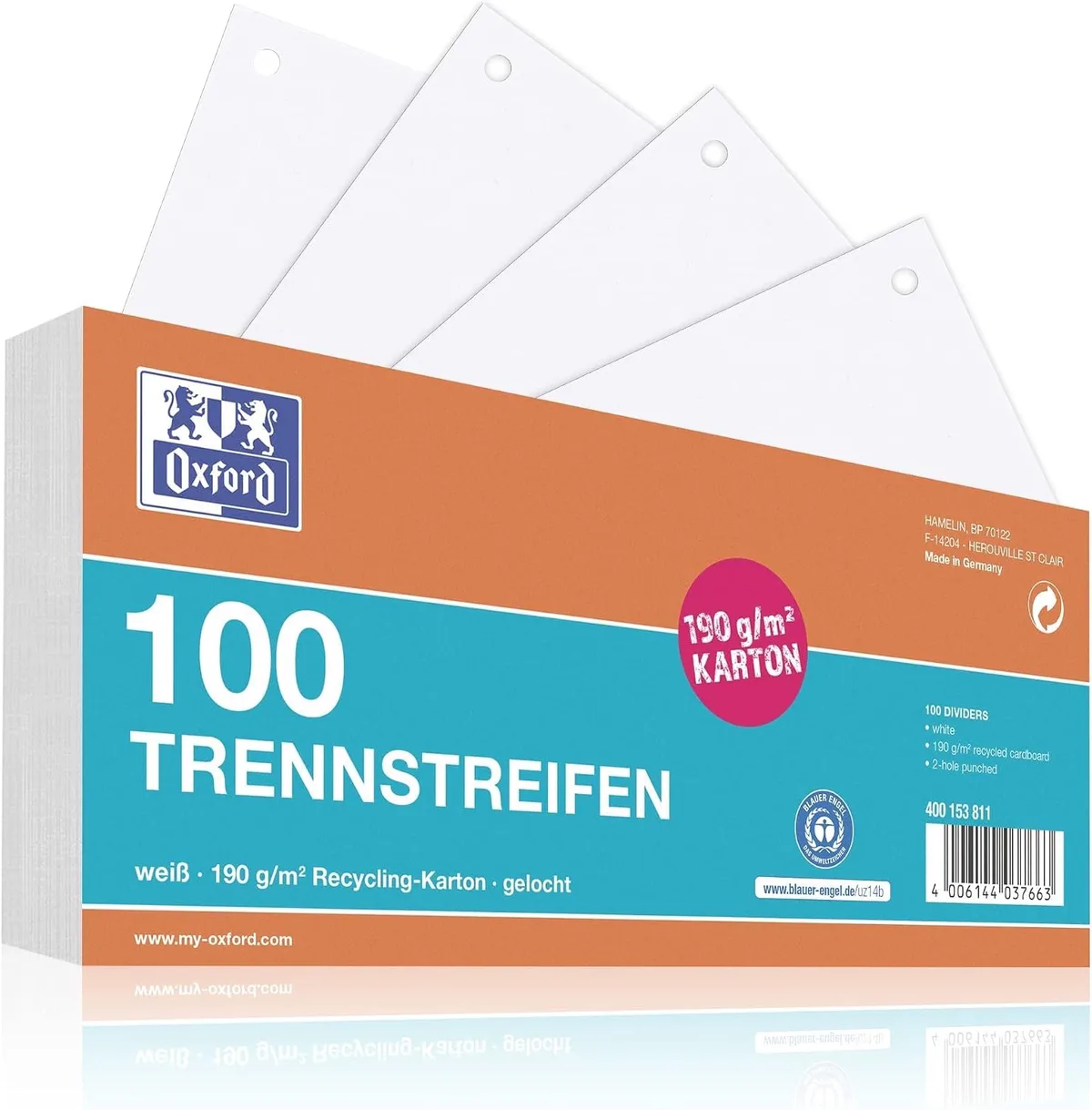 Tabbladen Karton 190 g/m² Wit 100 Stuks von Oxford – Produktfoto