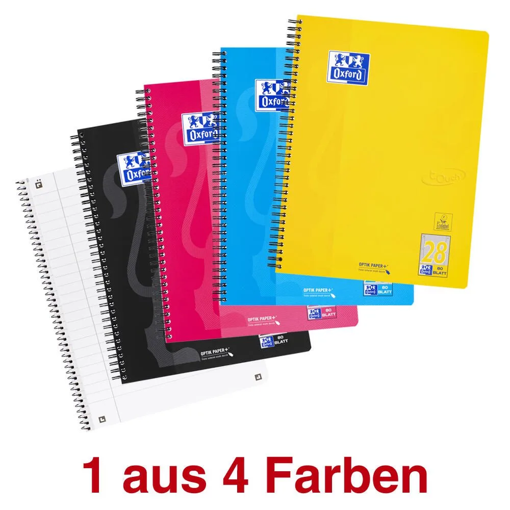 TOUCH A4+ Collegeblock DIN A4 kariert sonnengelb, rosa, meerblau, schwarz von Oxford – Produktfoto
