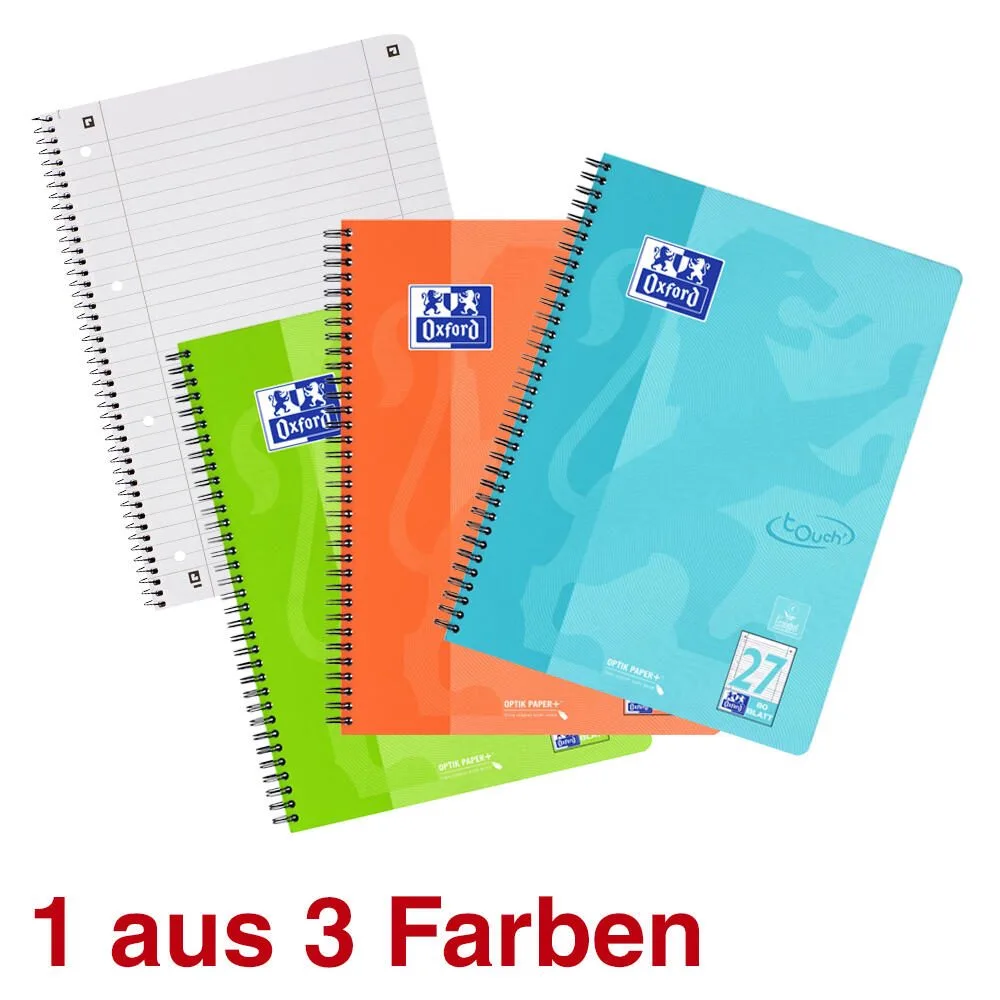 TOUCH Collegeblock DIN A4 liniert aqua, koralle, grasgrün von Oxford – Produktfoto