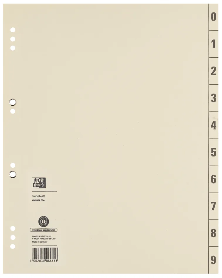 Trennblätter, 2-seitig bedruckt, chamois, 240 x 300mm by Oxford – product photo
