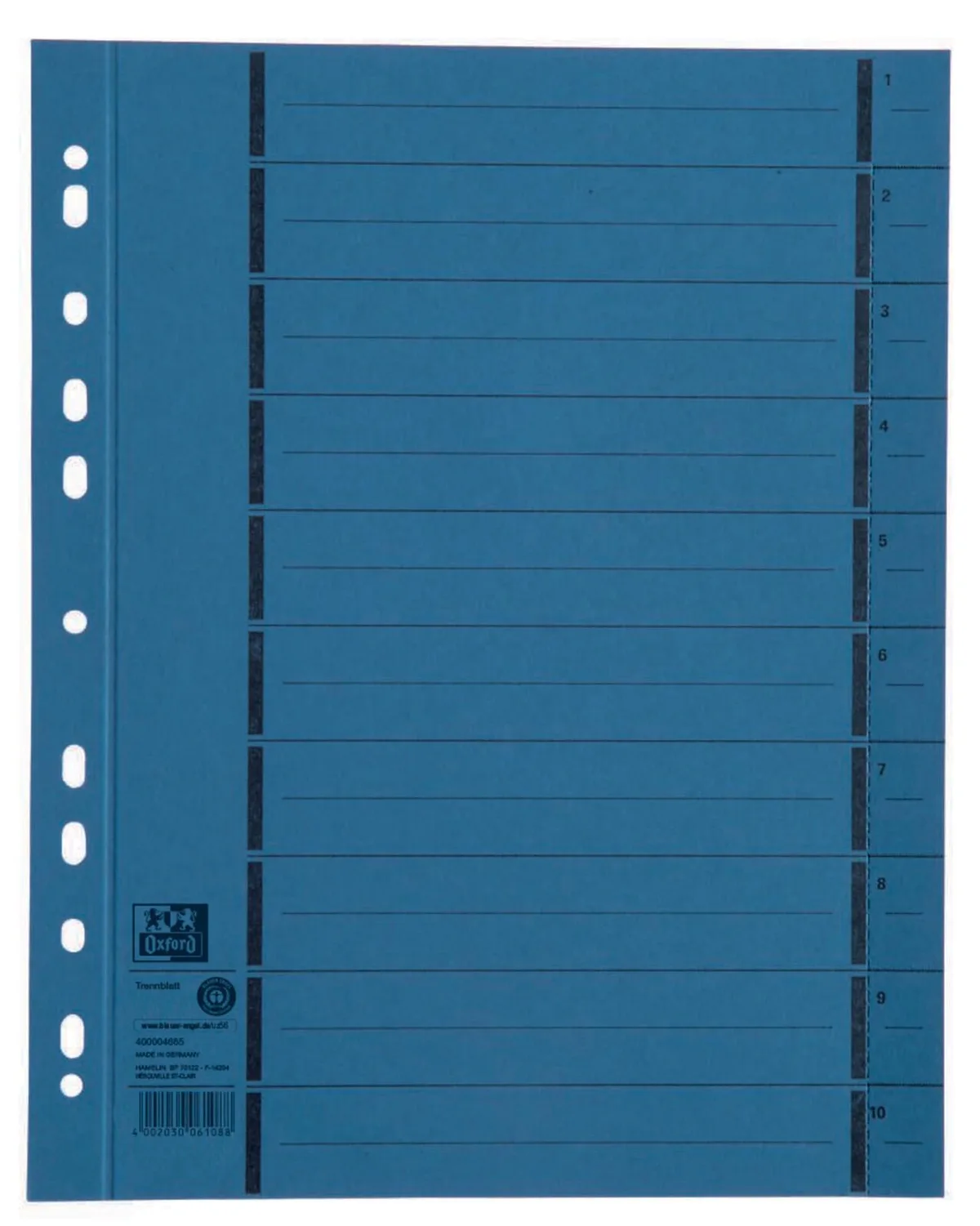Trennblätter DIN A4 250 g/m² blau van Oxford – productfoto
