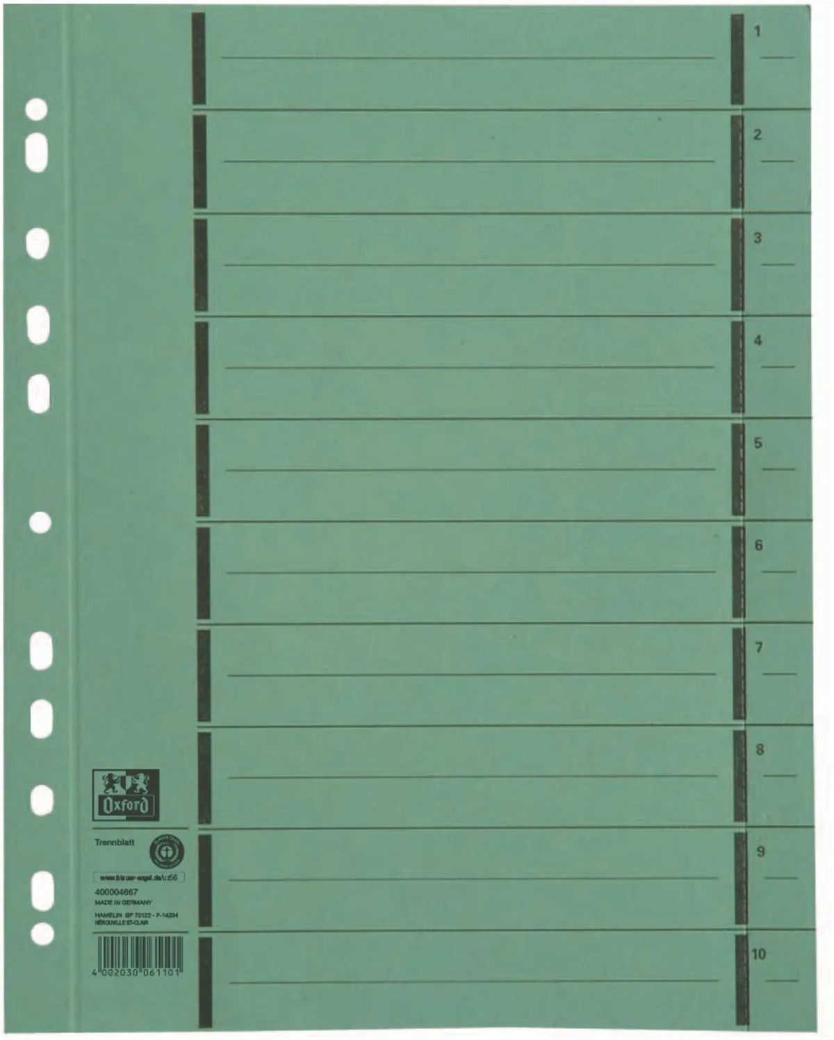 Trennblätter DIN A4 250 g/m² grün de Oxford – photo produit