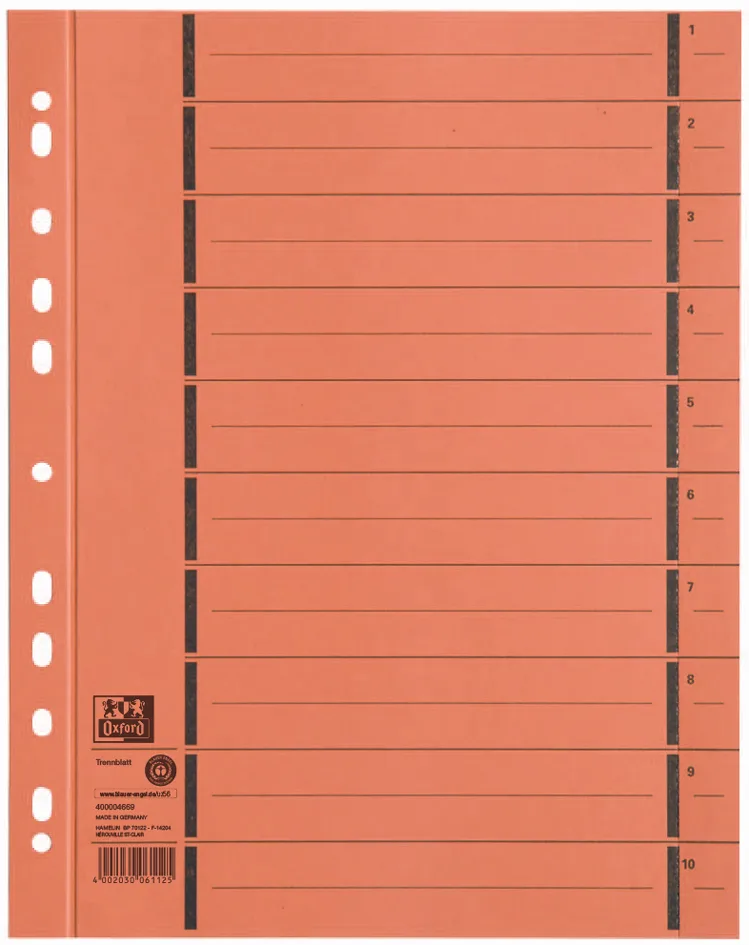 Trennblätter mit Perforation, A4 Überbreite, orange de Oxford – photo produit