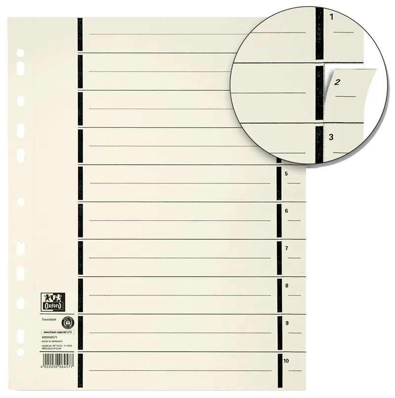 Trennblätter mit Perforation, DIN A4, chamois by Oxford – product photo