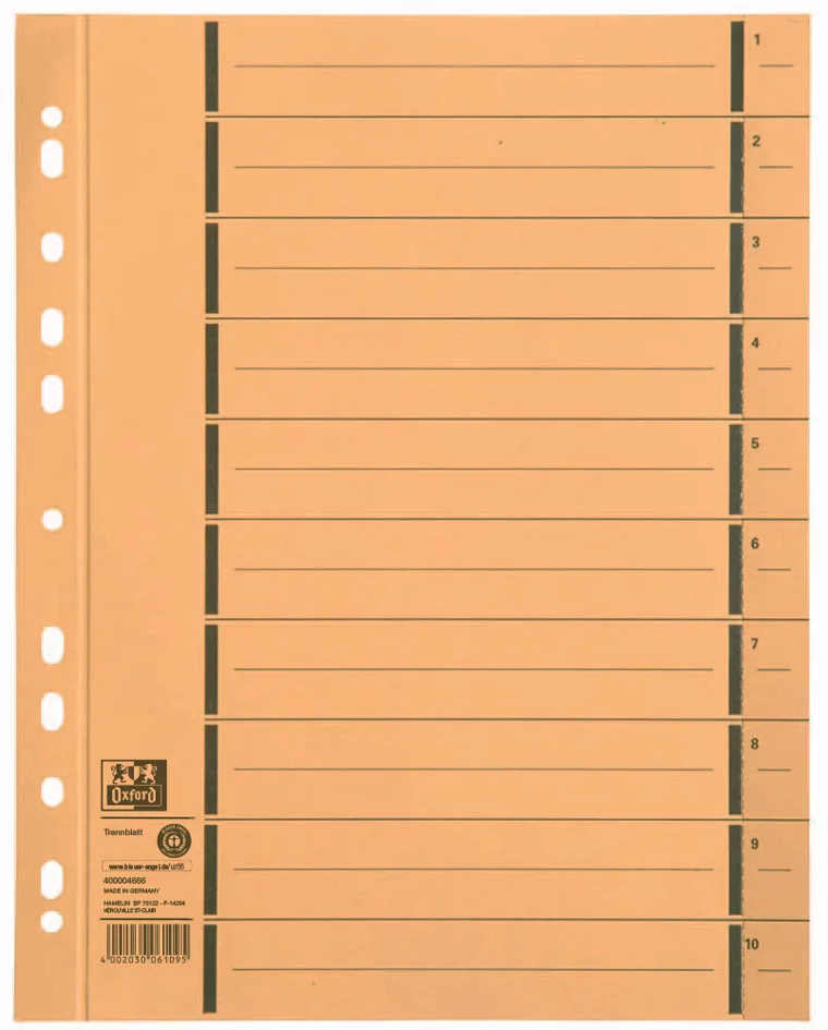 Trennblätter mit Perforation, DIN A4, gelb by Oxford – product photo