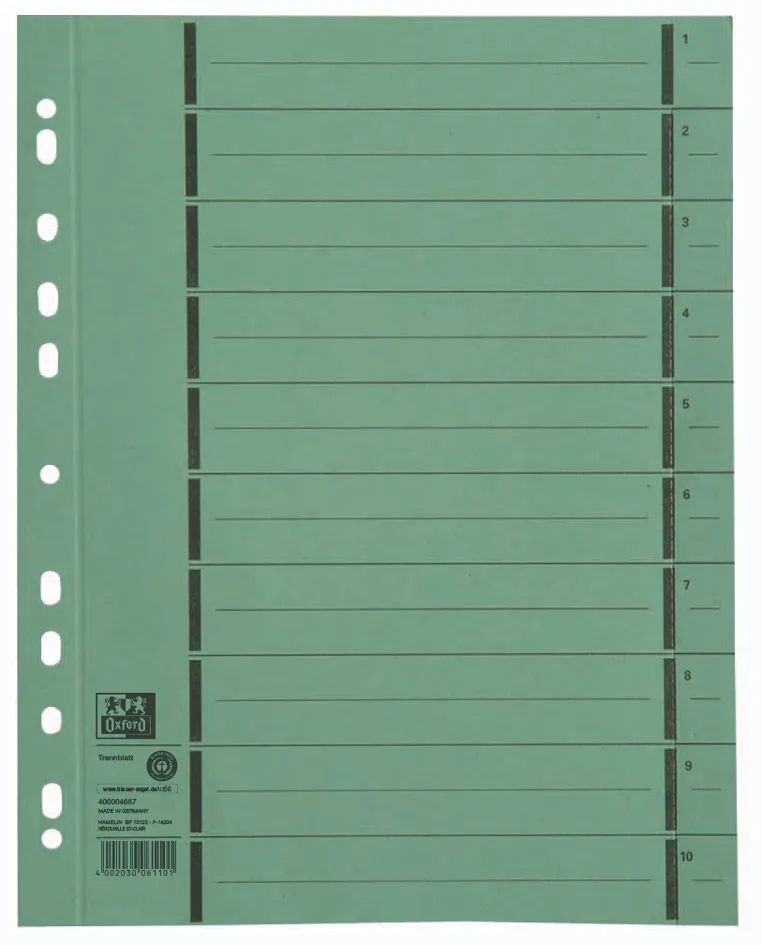 Trennblätter mit Perforation, DIN A4 Überbreite, grün de Oxford – photo produit
