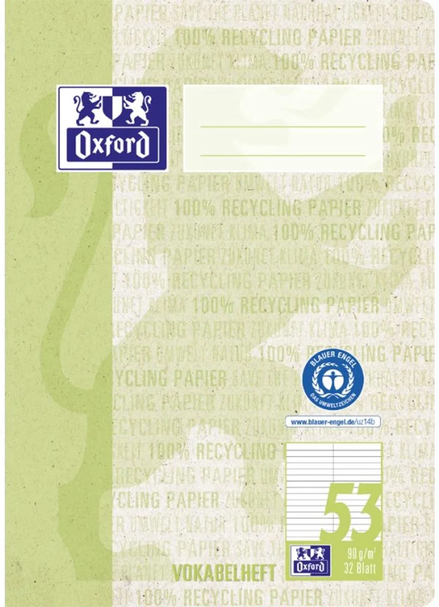 woordenschrift A5, 2 kolommen, gerecycled papier, 32 blad by Oxford – product photo