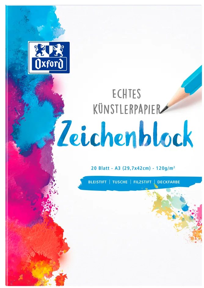 Zeichenblock, DIN A3, blanko, 120 g/qm von Oxford – Produktfoto