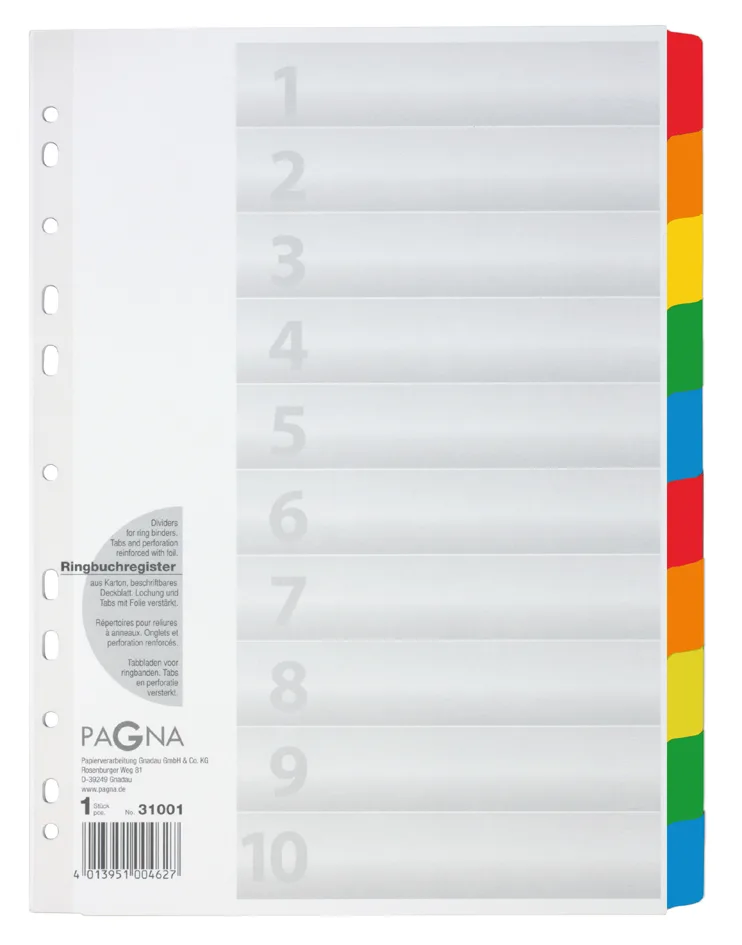 Karton-Register, DIN A4, 10-teilig, 5-farbig by Pagna – product photo