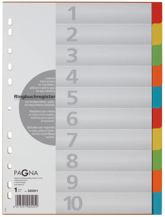 Karton-Register, DIN A4, 10-teilig, 5-farbig by Pagna – product photo