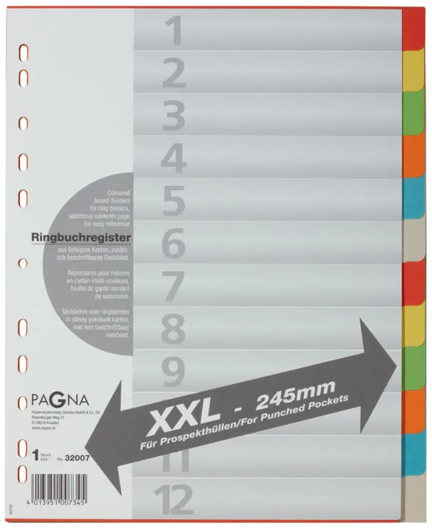 Karton-Register, DIN A4, 12-teilig, überbreit von Pagna – Produktfoto