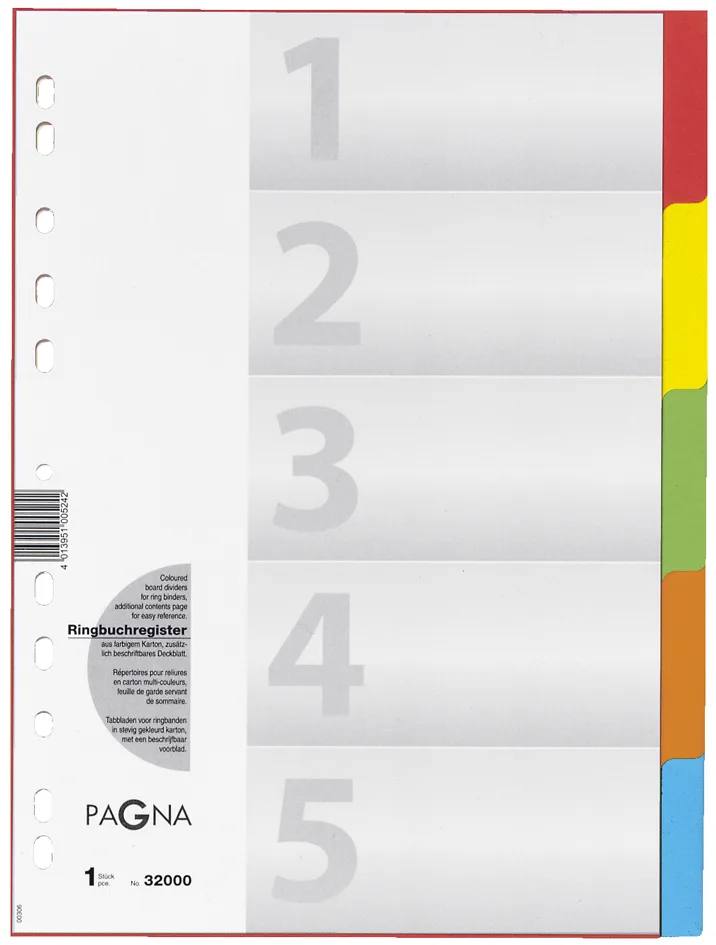 Karton-Register, DIN A4, 5-teilig, 5-farbig de Pagna – photo produit