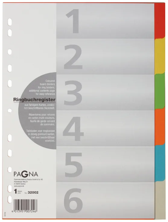 Karton-Register, DIN A4, 6-teilig, 6-farbig von Pagna – Produktfoto