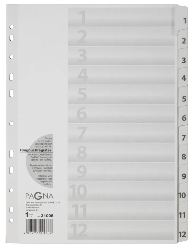 Karton-Register Zahlen 1 - 12, DIN A4, 12-teilig by Pagna – product photo