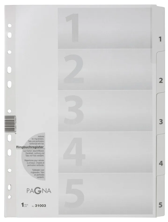Karton-Register Zahlen 1 - 5, DIN A4, 5-teilig von Pagna – Produktfoto