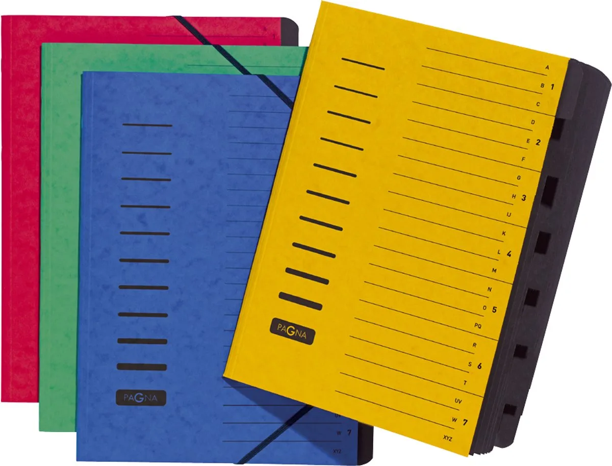 sorteermap, voor A4, 7 waaiers, pressboard, per stuk of 5 stuks de Pagna en Noir, Jaune – photo produit