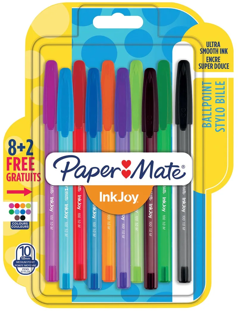 balpen InkJoy 100 met dop, blister 8 + 2 gratis van Paper Mate – productfoto