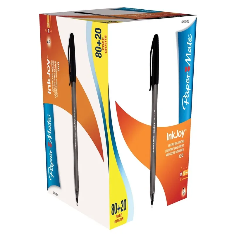 balpen InkJoy 100 met dop, zwart, doos 80 + 20 gratis de Paper Mate – photo produit