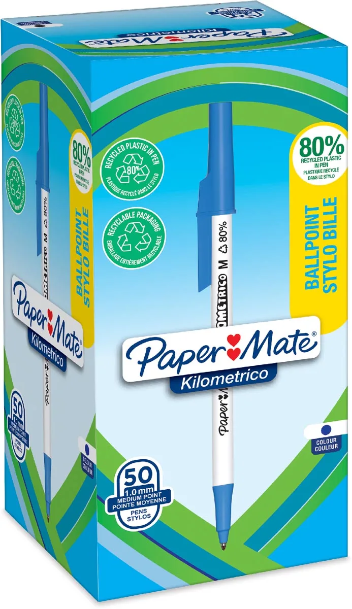 balpen Kilometrico, medium, doos van 50 stuks, blauw by Paper Mate – product photo