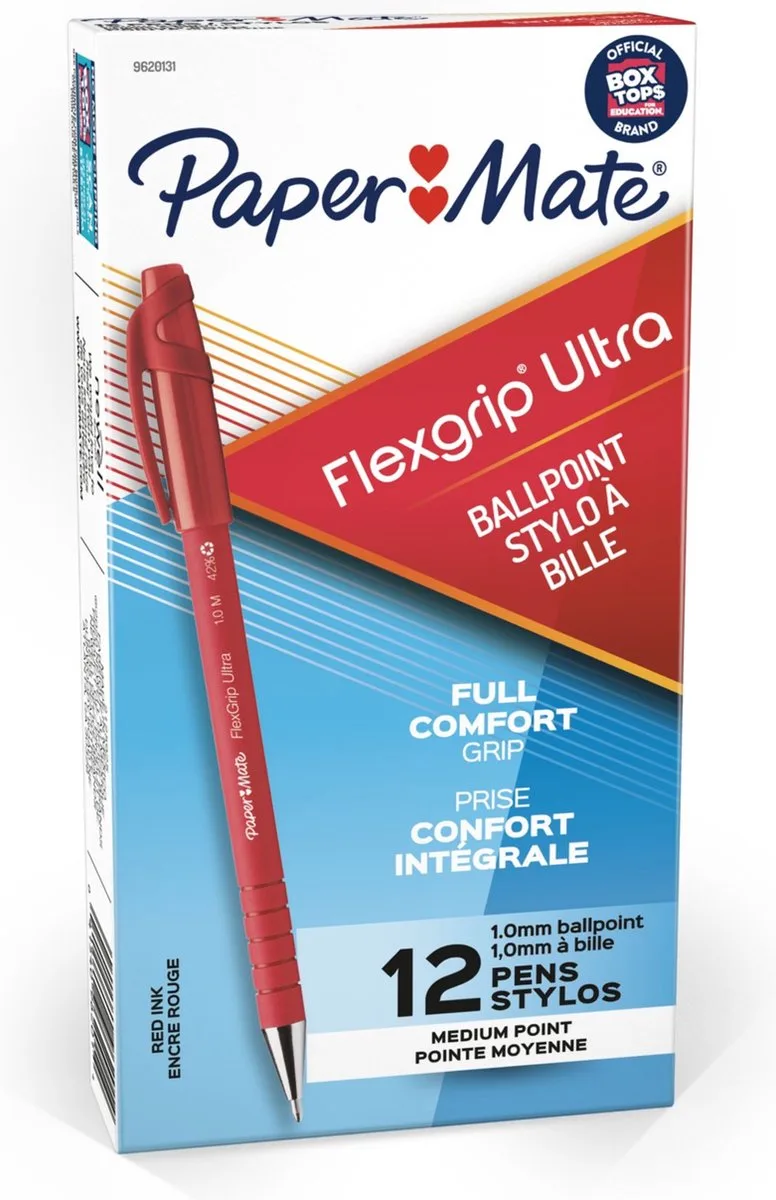Balpen -Paper Mate Flexgrip Stick - medium - doos 12 stuks von Paper Mate in Rot – Produktfoto