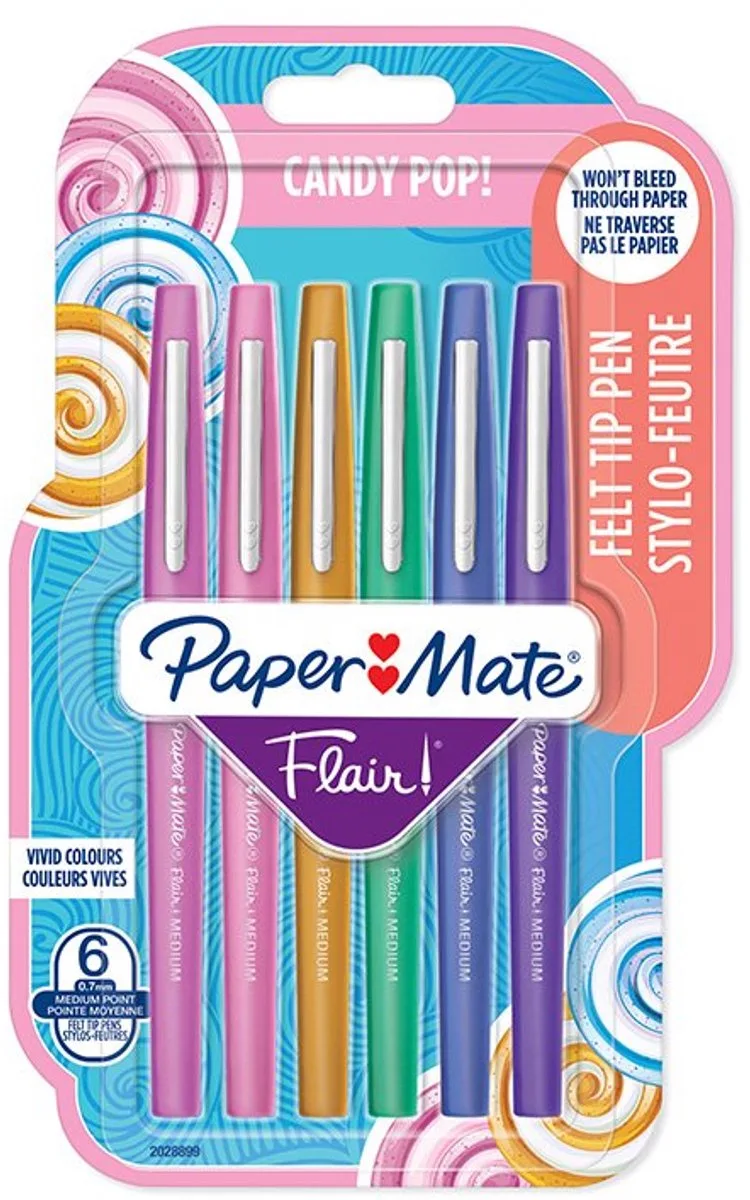 Flair-viltstiften | Medium punt (0,7 mm) | Diverse Candy POP-kleuren | 6 stuks de Paper Mate en Candy POP – photo produit