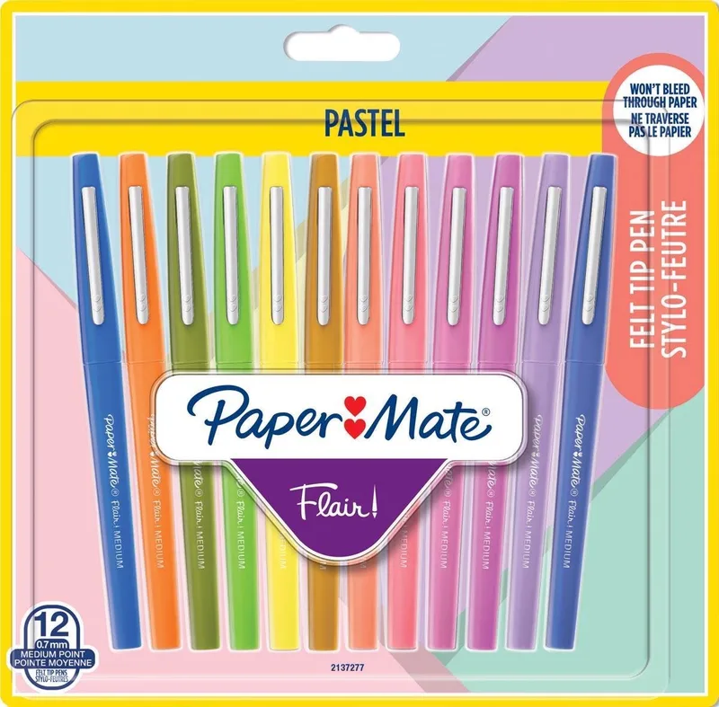 Flair-viltstiften | Medium punt (0,7 mm) | diverse pastelkleuren | 12 stuks by Paper Mate in Pastel – product photo