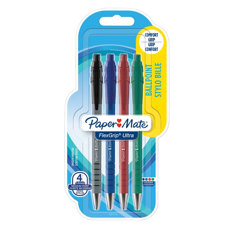 Flexgrip Ultra stylo bille rétractable | pointe moyenne (1,0 mm) | couleurs assorties | lot de 4 de Paper Mate – photo produit