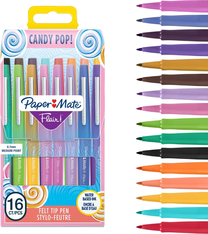 viltstiften | medium punt (0,7 mm) | en diverse kleuren | 16 stuks van Paper Mate in Candy POP – productfoto