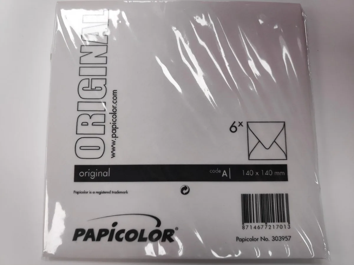 Original Envelop 6 stuks 140 x 140 mm van Papicolor in Lichtgrijs – productfoto