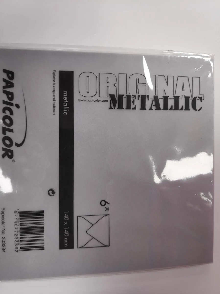 Original Envelop 6 stuks 140 x 140 mm van Papicolor in Metallic Zilver – productfoto