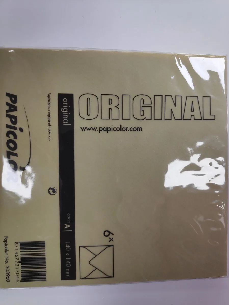 Original Envelop 6 stuks 140 x 140 mm van Papicolor in Mosterdgroen – productfoto