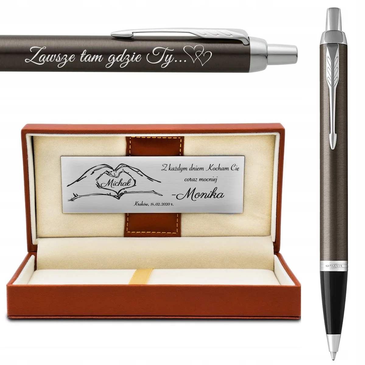 IM Dark Espresso Pen met Lederen Gravure en Luxe Doos de Parker – photo produit