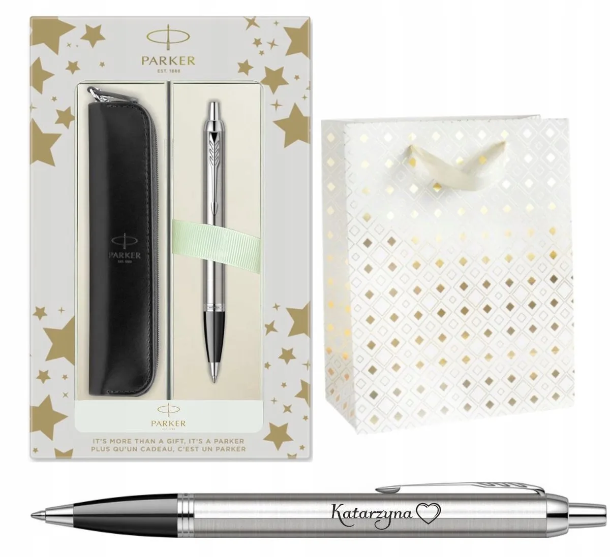 IM Pen Set: Roestvrij Staal met Gravure, Etui & Tas de Parker – photo produit