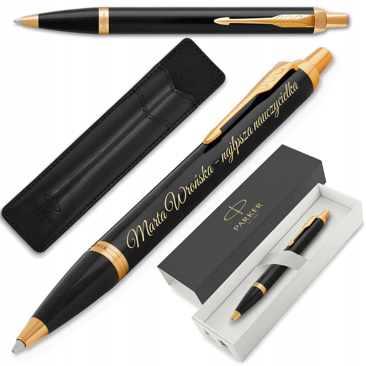 IM Verguld Pen met Gravure & Luxe Geschenkdoos fra Parker i Sort – produktbillede