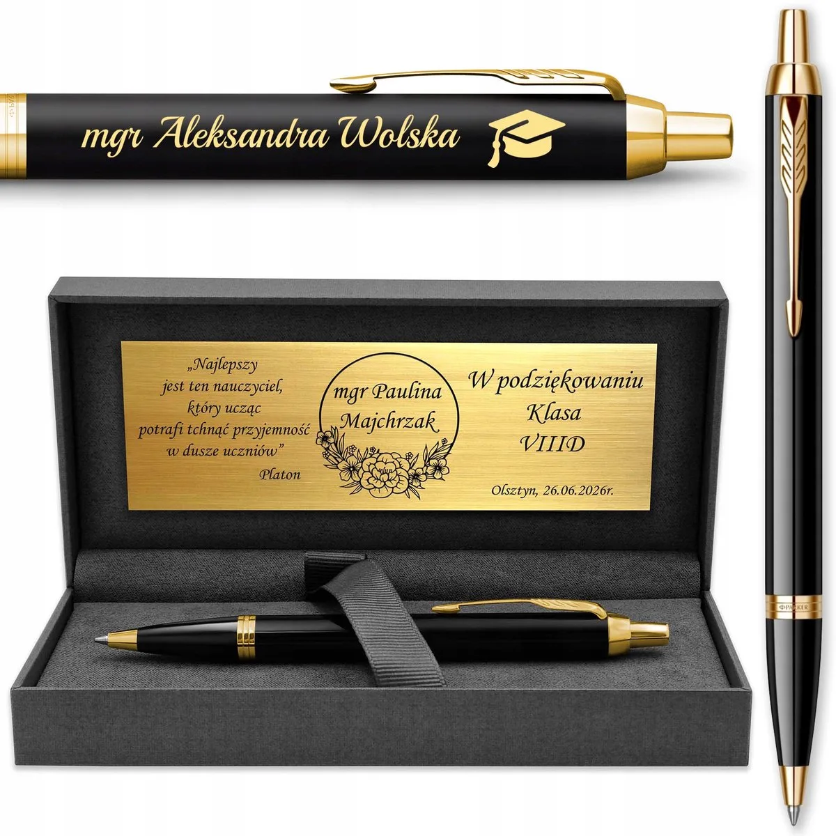 IM Zwarte Gouden Pen met Gravering - Cadeau voor Leraar de Parker en Noir – photo produit