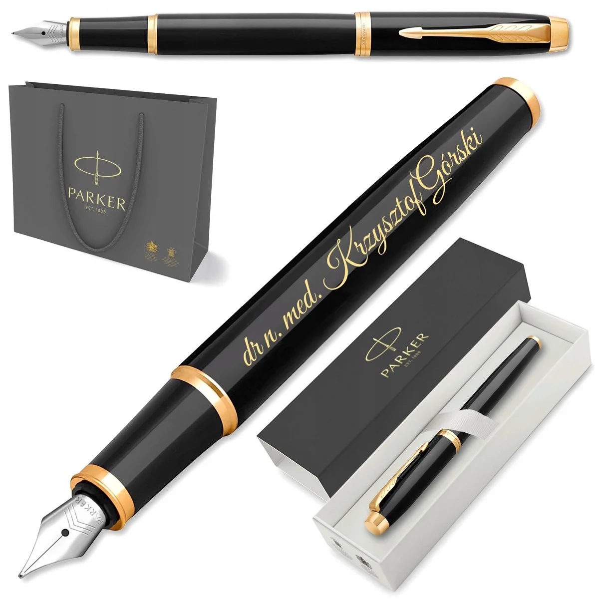 IM Zwarte Vulpen met Gouden Accenten & Gratis Gravure de Parker en Noir – photo produit