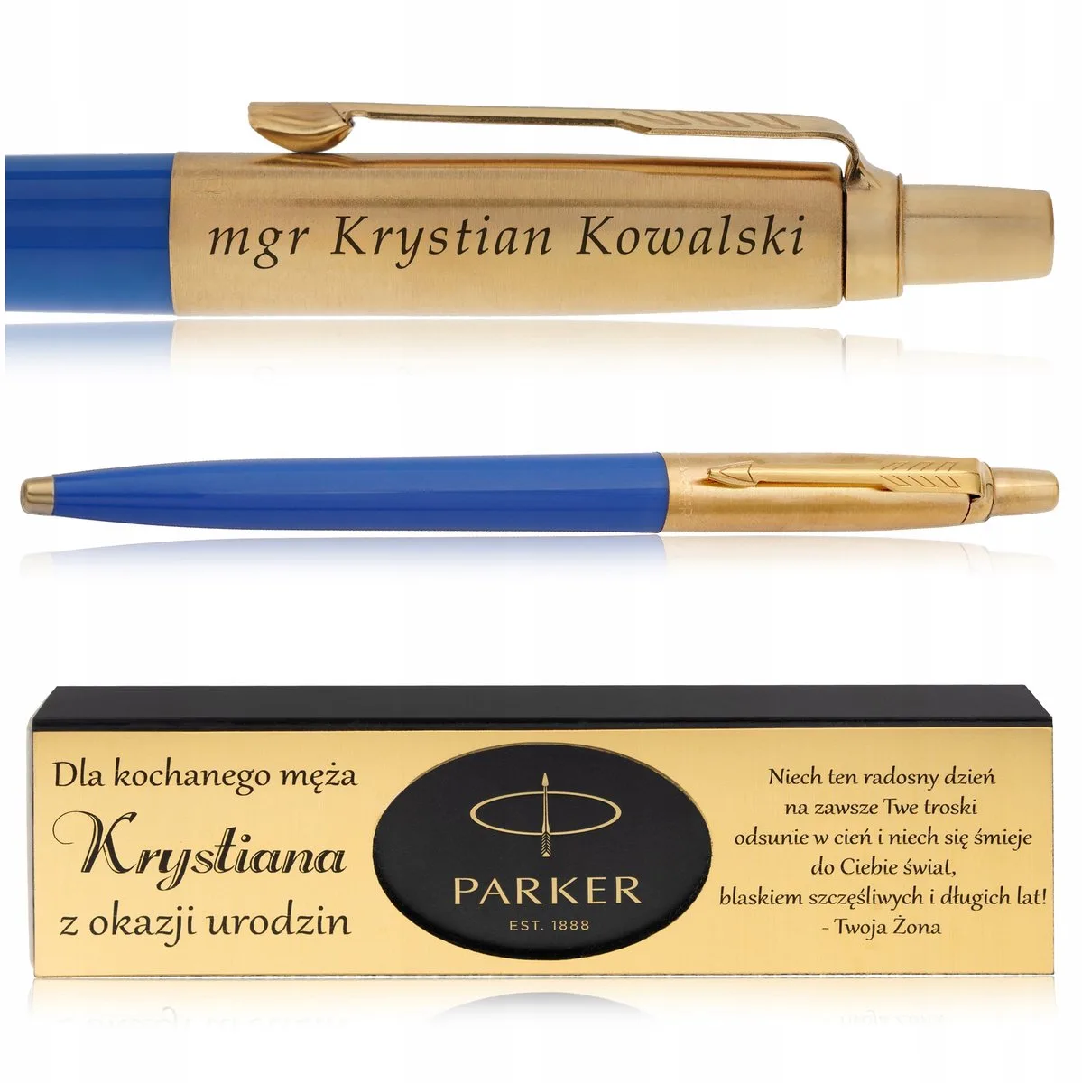Jotter 24 karaat Gouden Pen Blauw met Gravure & Luxe Doos de Parker – photo produit