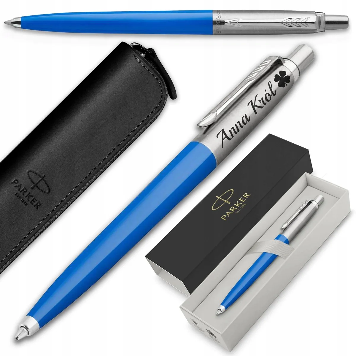 Jotter 60 Blauwe Pen met Gravure & Luxe Geschenkverpakking van Parker in Blauw – productfoto