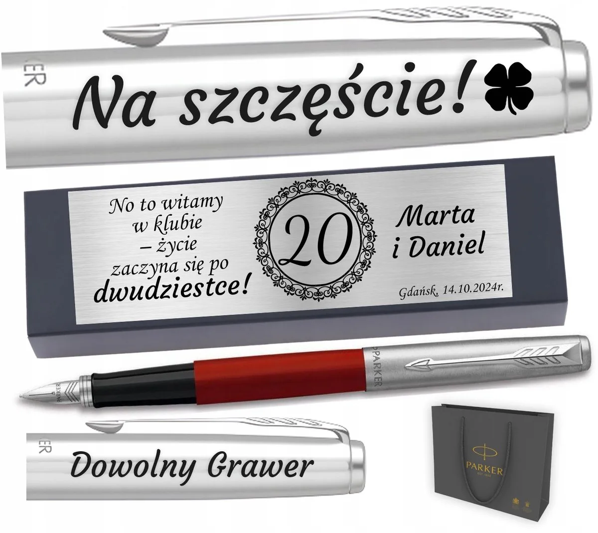 Jotter 60 Vulpen met Gratis Gravering & Zilveren Plaquette de Parker en Rouge – photo produit