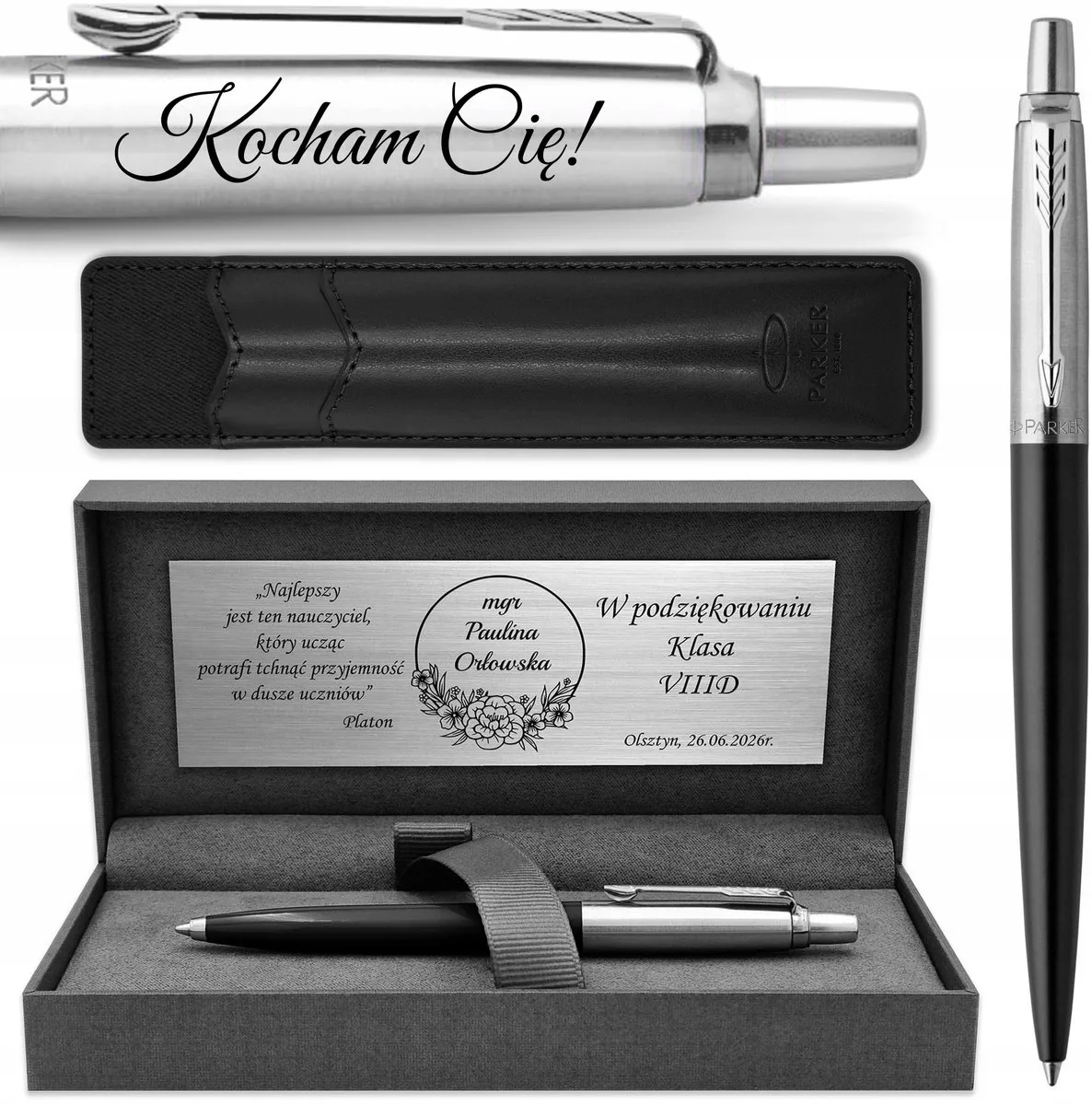Jotter 60 zwarte pen met gravure en luxe etui - perfect cadeau van Parker in Zwart – productfoto