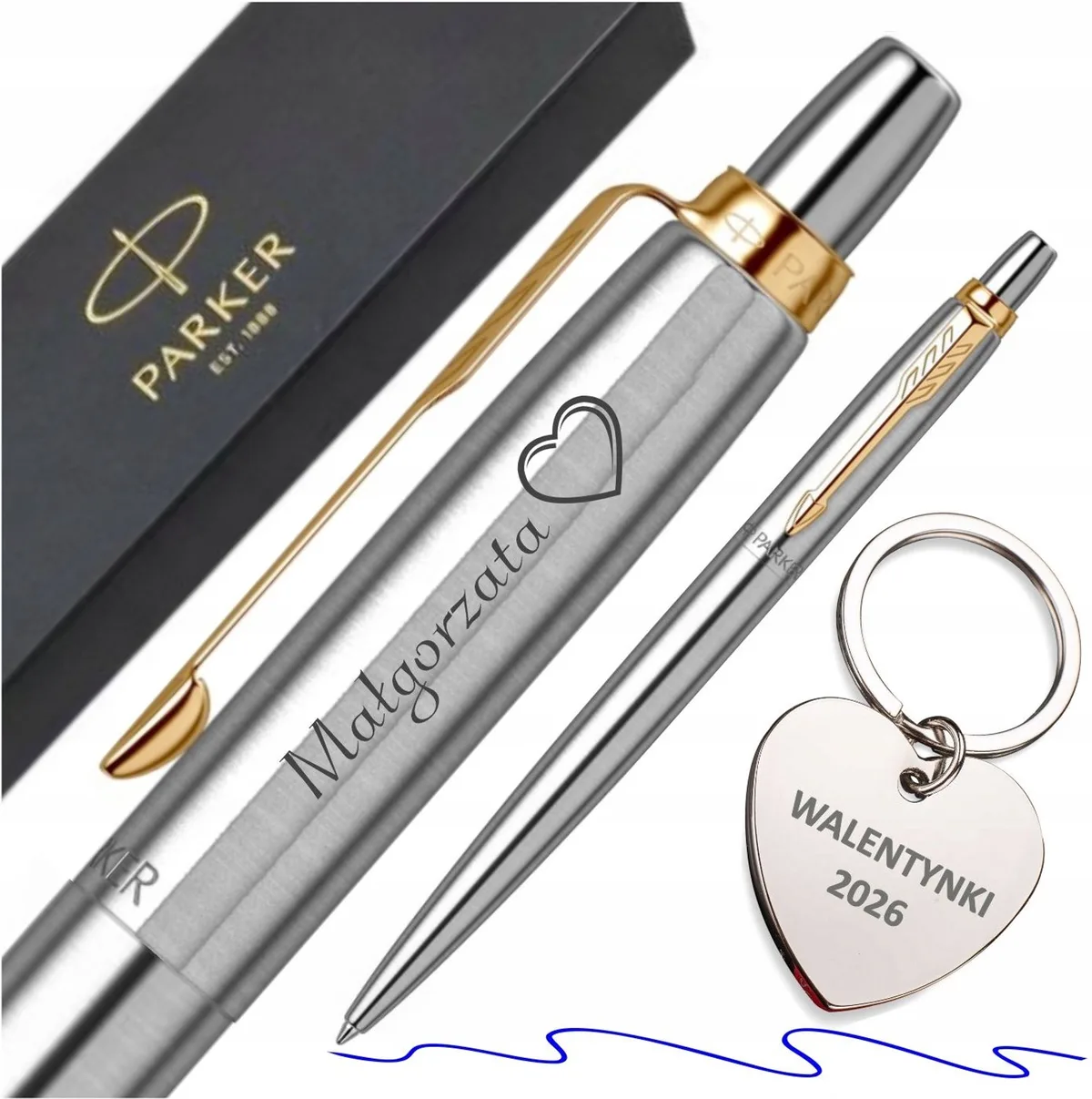 Jotter Ballpoint Pen met Gouden Clip & Hart Sleutelhanger van Parker – productfoto