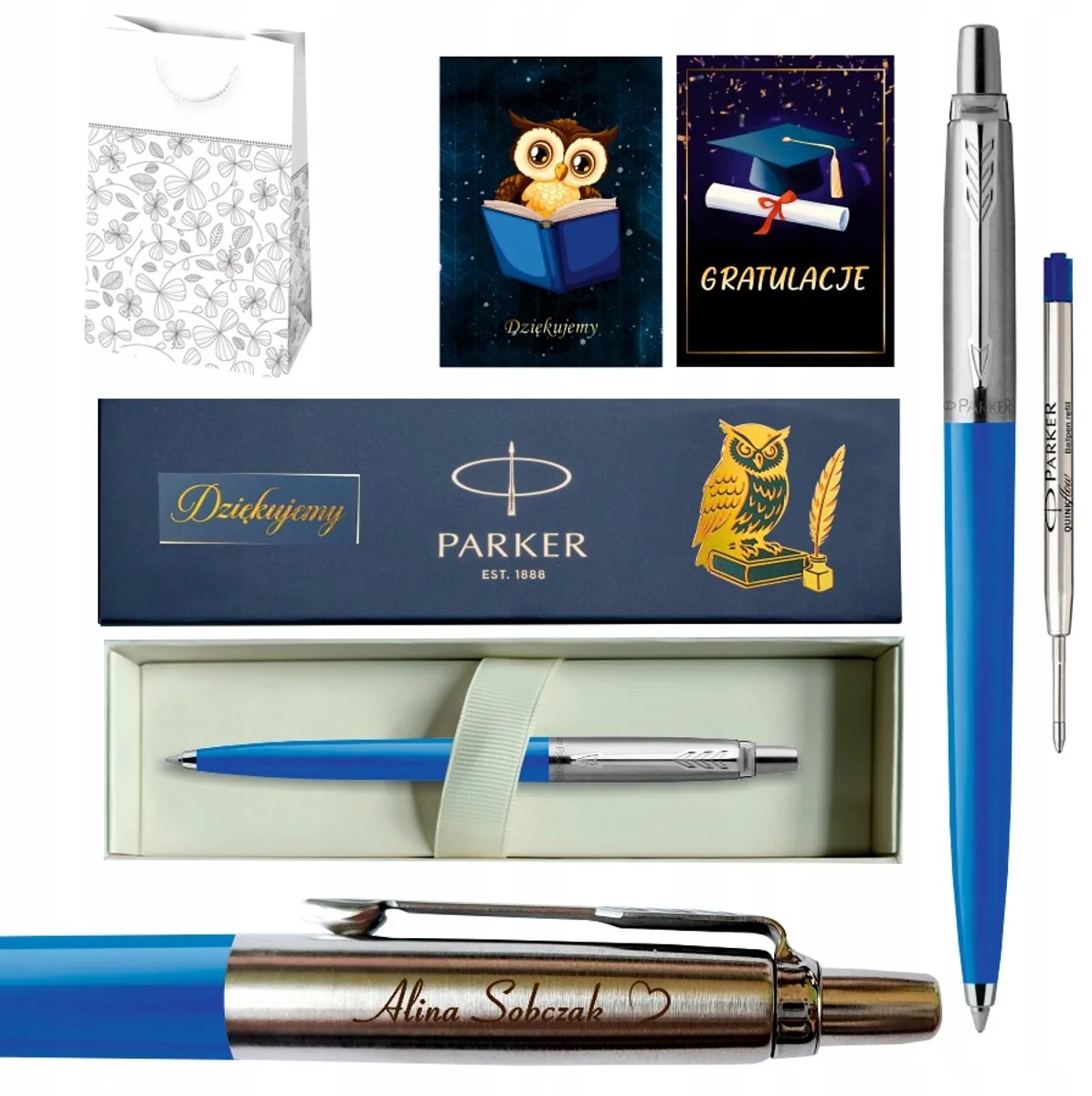 Jotter blauwe pen met gravure - Cadeau voor Leraar/Lerling de Parker en Bleu – photo produit