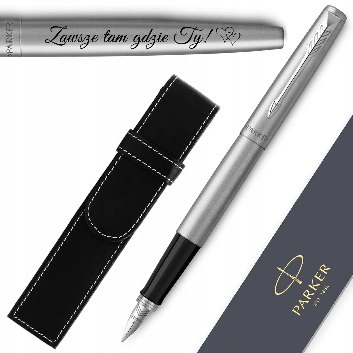 Jotter CT Vulpen met Gravure en Luxe Etui van Parker in Chroom – productfoto