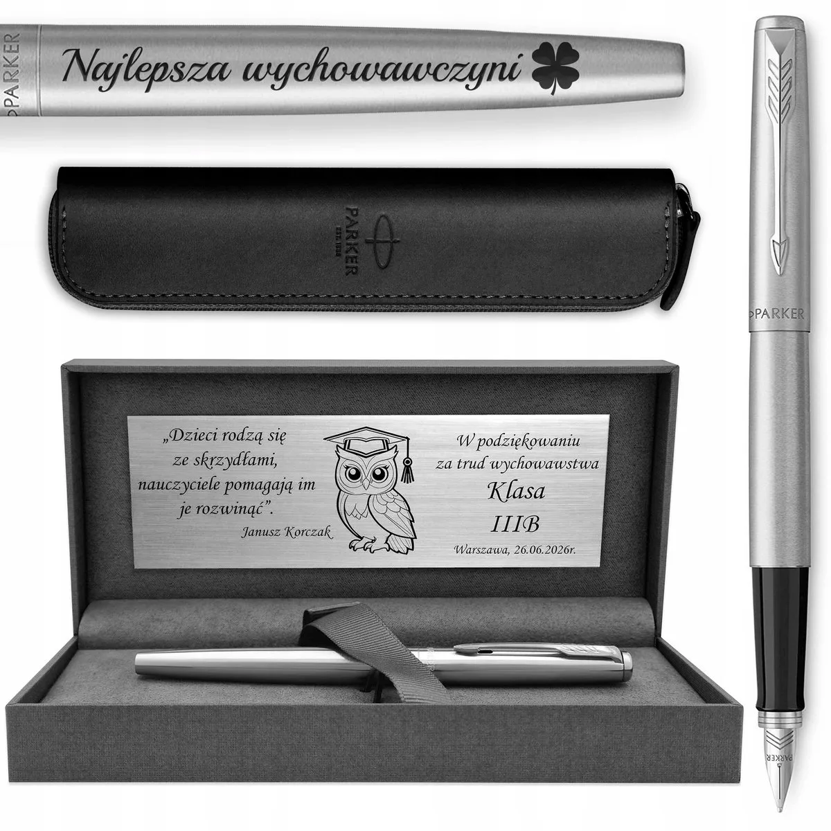 Jotter CT Vulpen met Gravure & Luxe Geschenkset van Parker in Zilver – productfoto