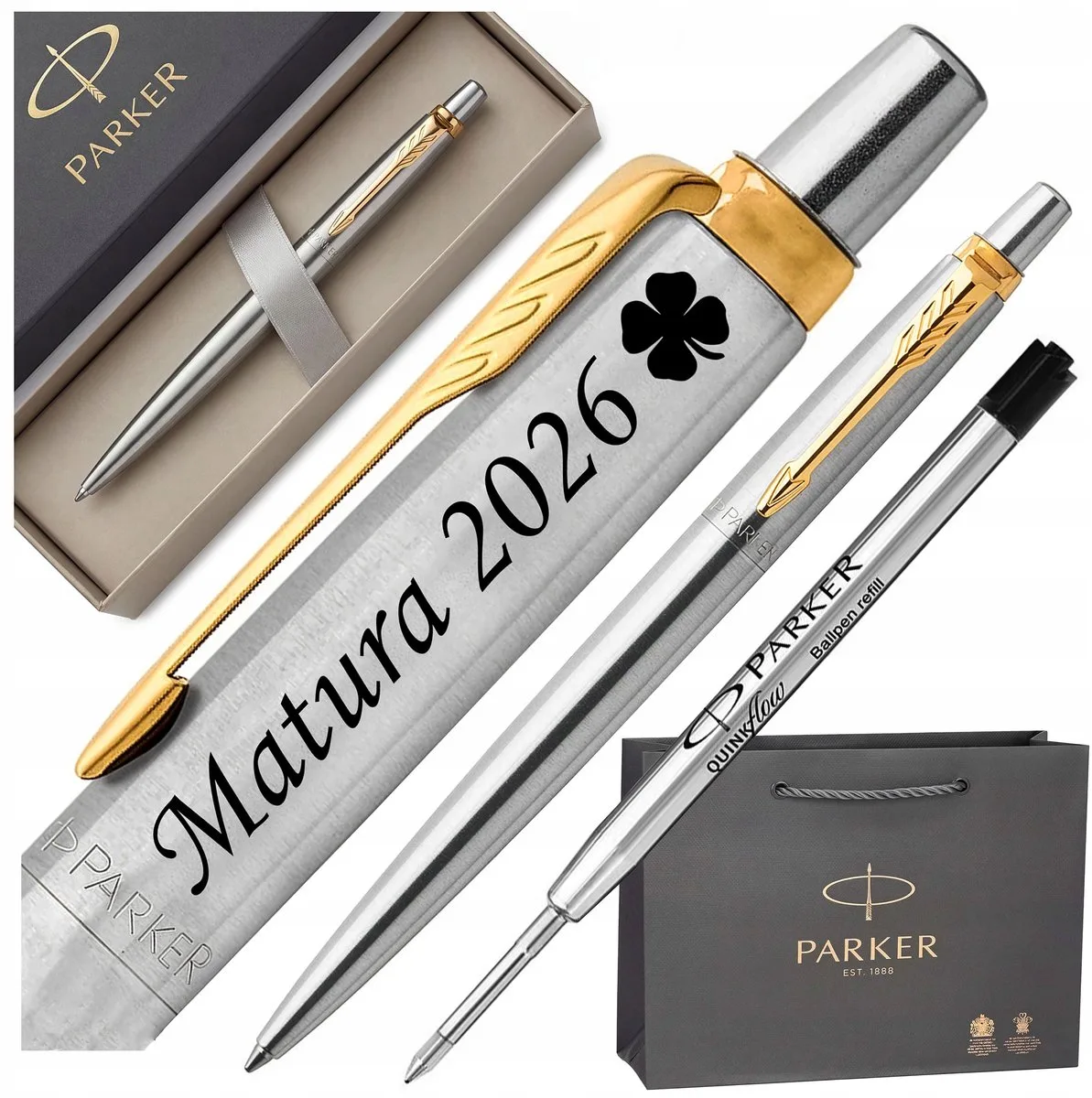 Jotter GT Balpen met Gravure - Zwart, Staal & Goud de Parker – photo produit
