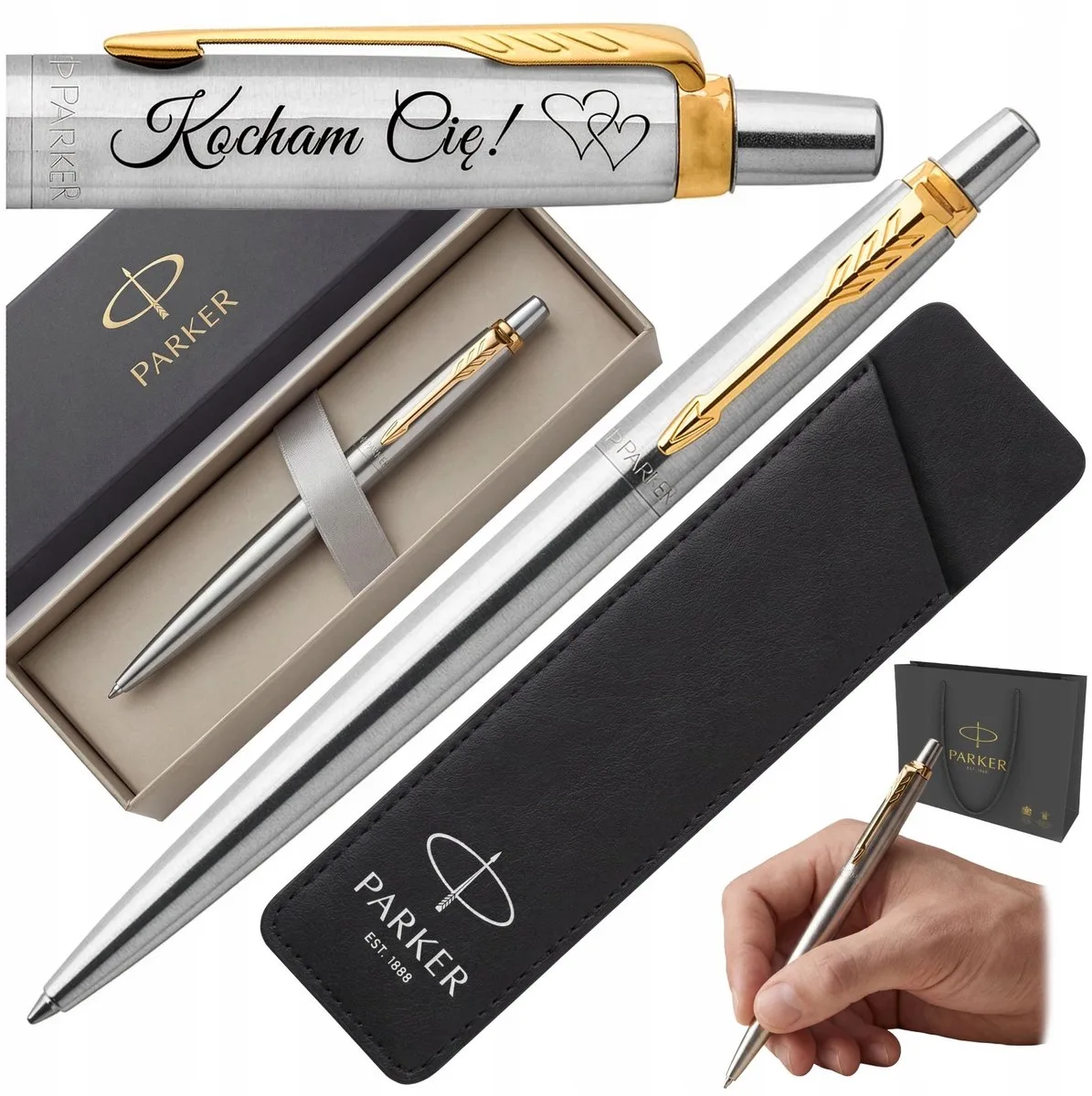 Jotter Luxe Set: gepersonaliseerde pen met gravure en etui fra Parker i Guld – produktbillede