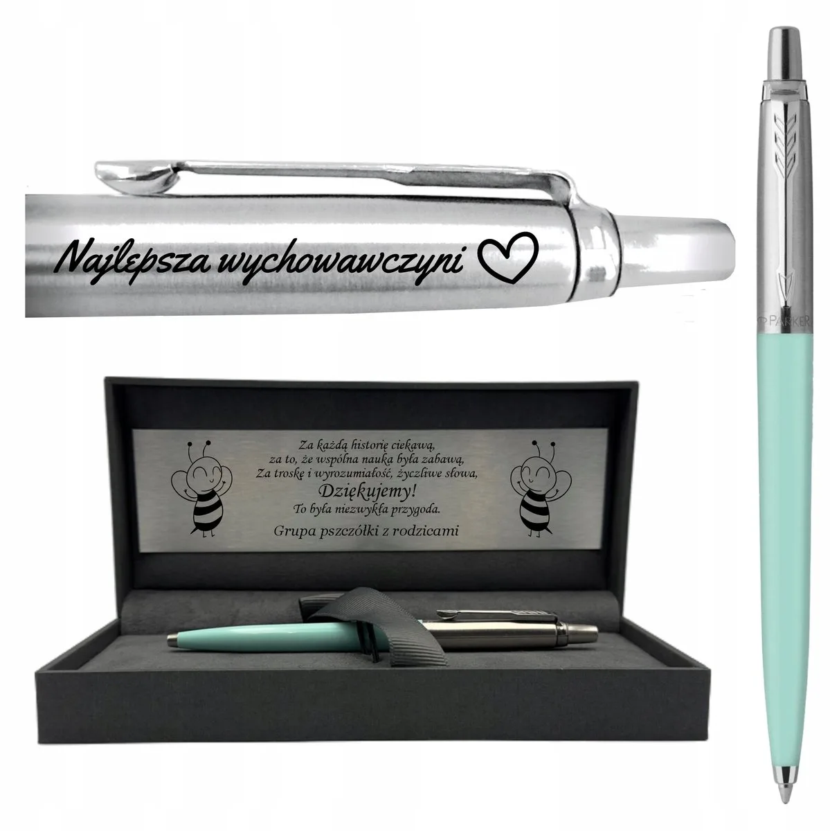 Jotter Mint Pen & Baby Blue Case Set met gravure de Parker en Mintgroen – photo produit